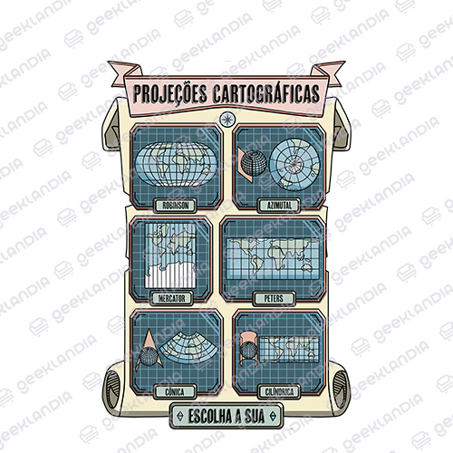 Estampa DTF Têxtil Projecoes Cartograficas