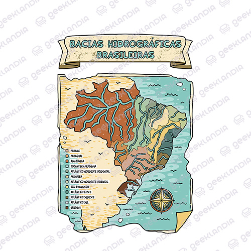 Estampa DTF UV Bacias Hidrograficas Brasileiras